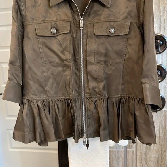 Cinq a Sept Helene Green Zip Peplum Jacket Size Medium - Picture 4 of 14